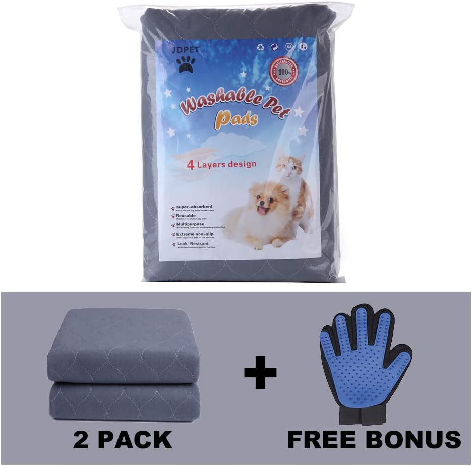 Washable Dog Pee Pads with Complimentary Grooming Gloves - Reusable, Waterproof, Non-Slip Potty Training Pads for Dogs, Cats, and Rabbits