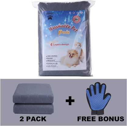 Washable Dog Pee Pads with Complimentary Grooming Gloves - Reusable, Waterproof, Non-Slip Potty Training Pads for Dogs, Cats, and Rabbits