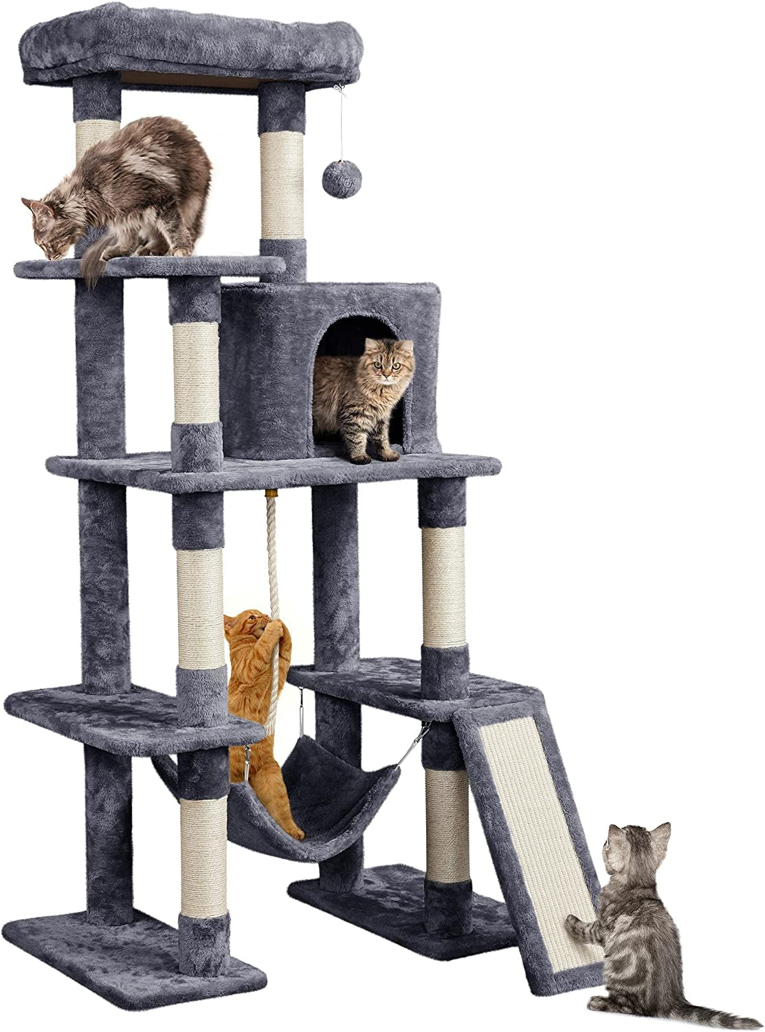 Yaheetech 63" Large Cat Tree for Large Cats up to 22 lbs - Sturdy Cat Tower with Condo, Hammock & Scratching Posts, Multi-Level Space-Saving Kitty Activity Center