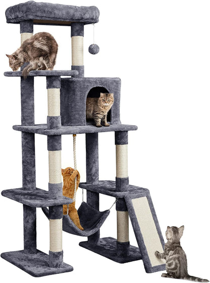 Yaheetech 63" Large Cat Tree for Large Cats up to 22 lbs - Sturdy Cat Tower with Condo, Hammock & Scratching Posts, Multi-Level Space-Saving Kitty Activity Center