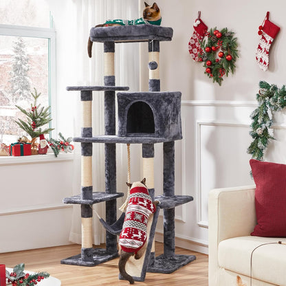 Yaheetech 63" Large Cat Tree for Large Cats up to 22 lbs - Sturdy Cat Tower with Condo, Hammock & Scratching Posts, Multi-Level Space-Saving Kitty Activity Center
