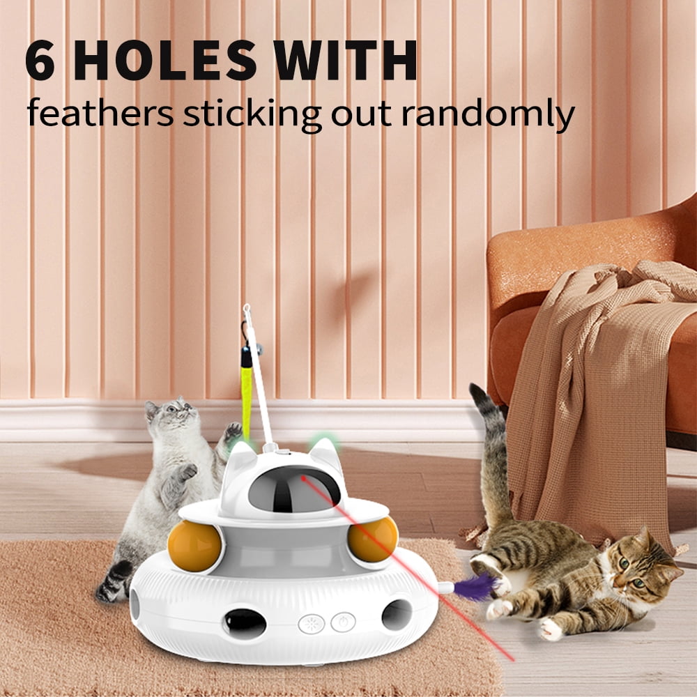 LaserFeather™ 3-in-1 Rechargeable Cat Teaser Wand with Extendable Laser & Feathers (White)