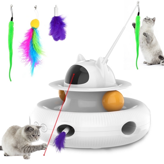 LaserFeather™ 3-in-1 Rechargeable Cat Teaser Wand with Extendable Laser & Feathers (White)