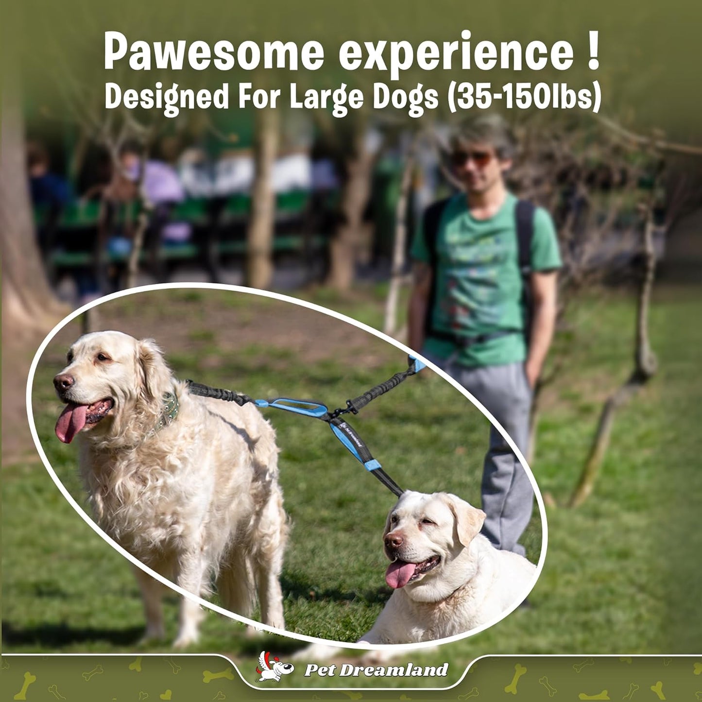 Premium Tangle-Free Leash Coupler for Two Large Dogs - Dual Attachment for Effortless Walks (Grey & Blue)