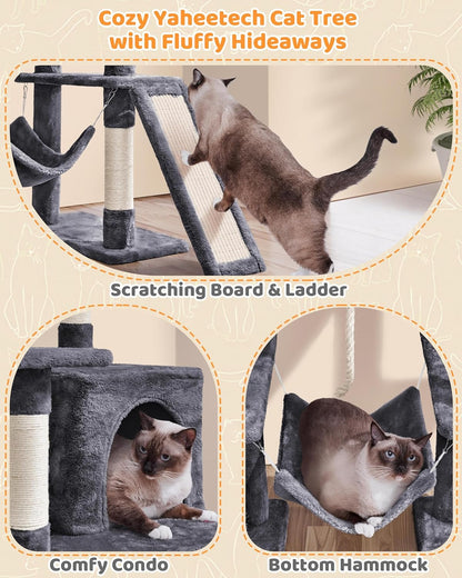 Yaheetech 63" Large Cat Tree for Large Cats up to 22 lbs - Sturdy Cat Tower with Condo, Hammock & Scratching Posts, Multi-Level Space-Saving Kitty Activity Center