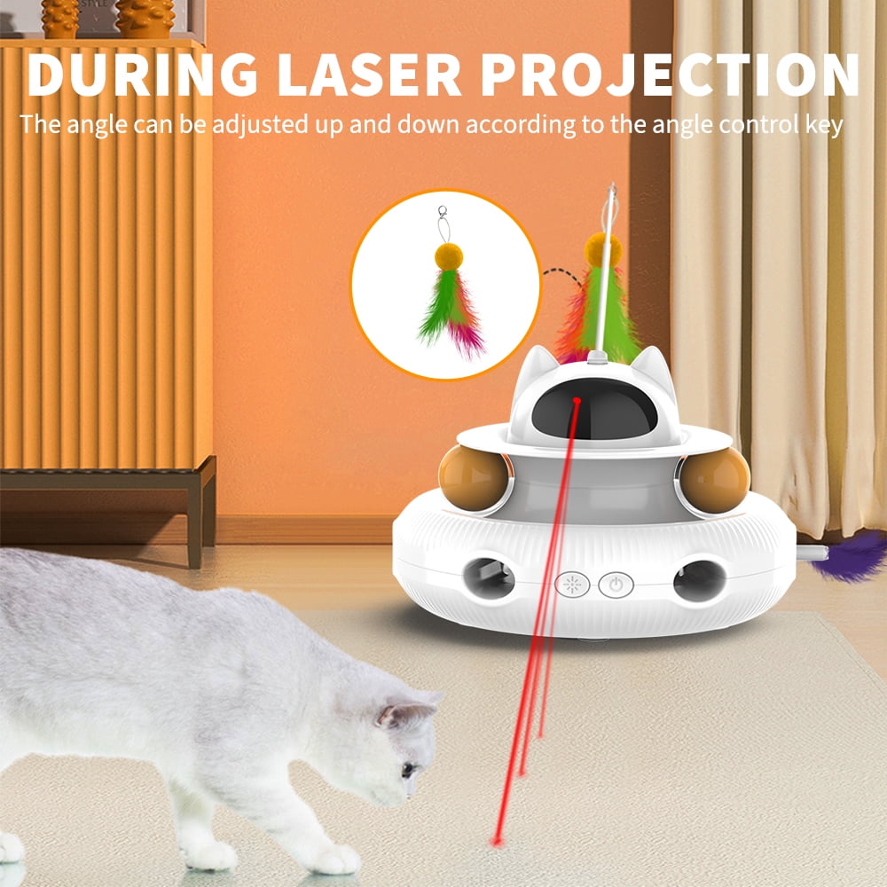 LaserFeather™ 3-in-1 Rechargeable Cat Teaser Wand with Extendable Laser & Feathers (White)